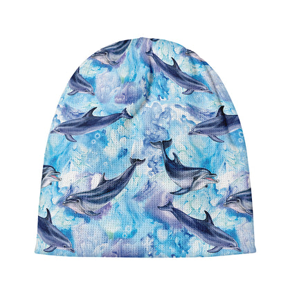Watercolor Dolphin In The Sea Print Beanie