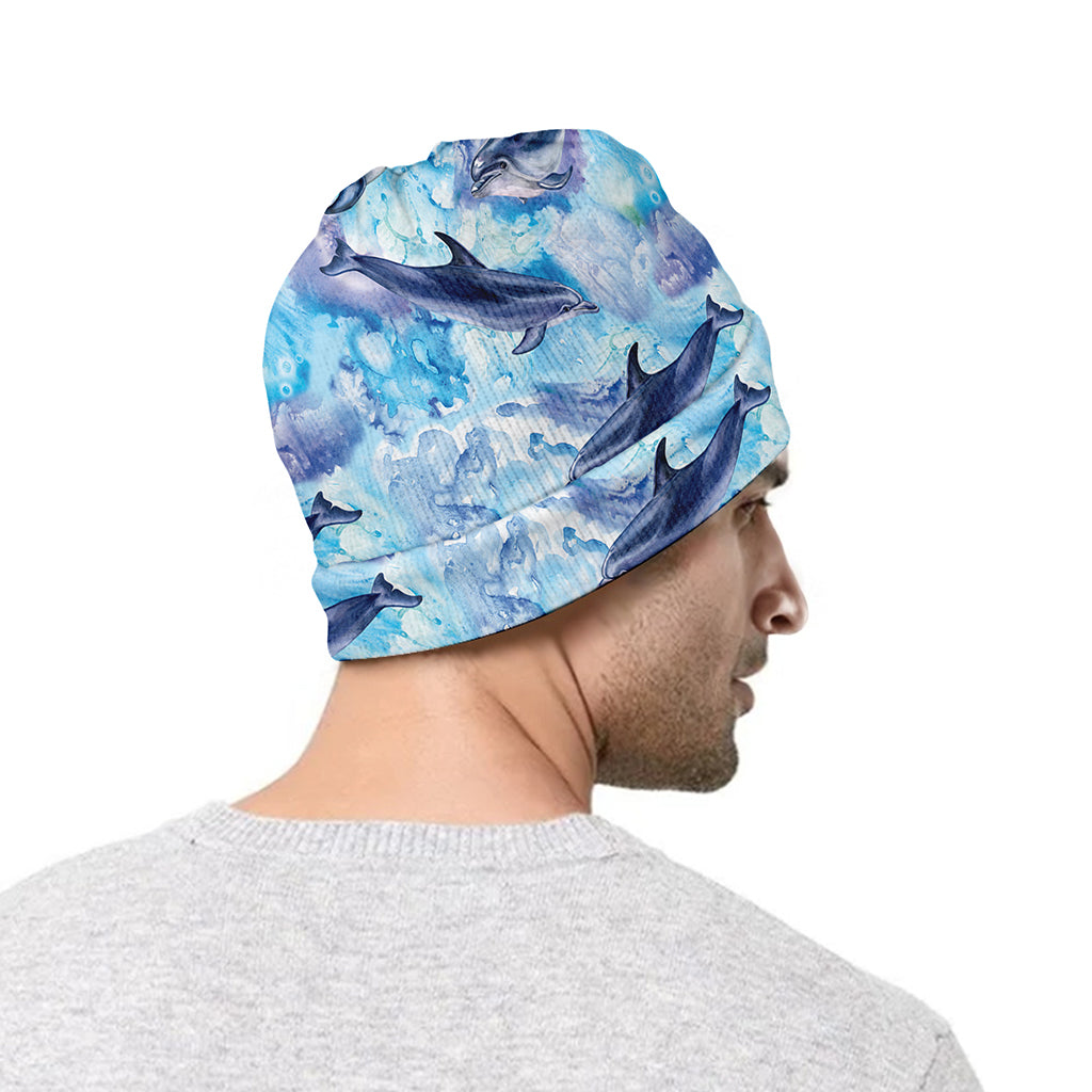 Watercolor Dolphin In The Sea Print Beanie