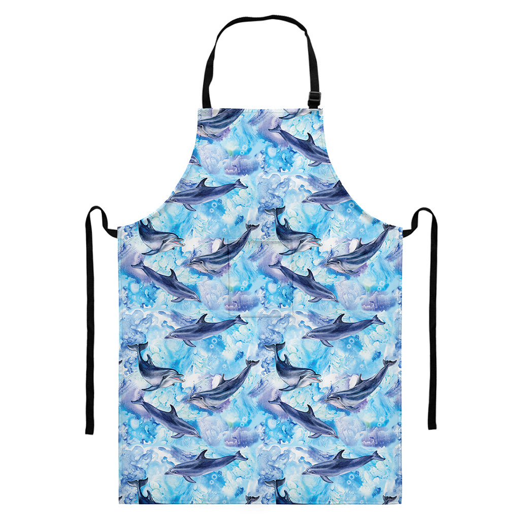 Watercolor Dolphin In The Sea Print Bib Apron With Pocket
