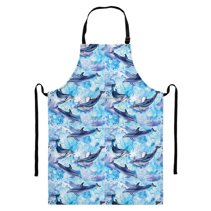 Watercolor Dolphin In The Sea Print Bib Apron With Pocket