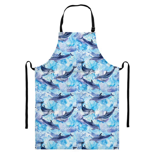 Watercolor Dolphin In The Sea Print Bib Apron With Pocket