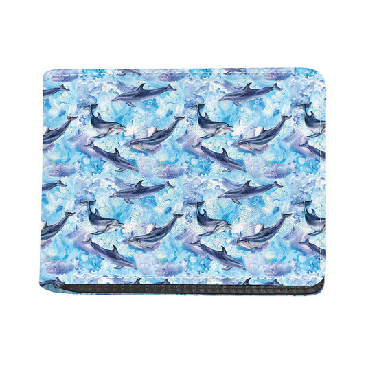 Watercolor Dolphin In The Sea Print Bifold Wallet