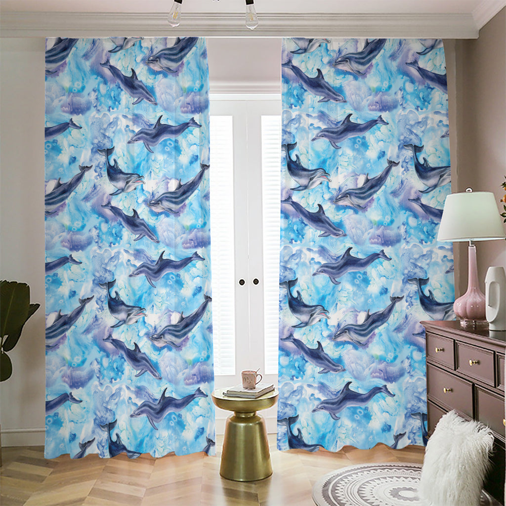 Watercolor Dolphin In The Sea Print Blackout Pencil Pleat Curtains