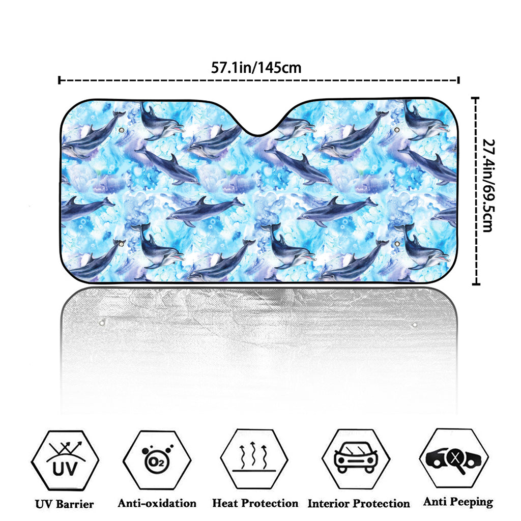 Watercolor Dolphin In The Sea Print Car Windshield Sun Shade
