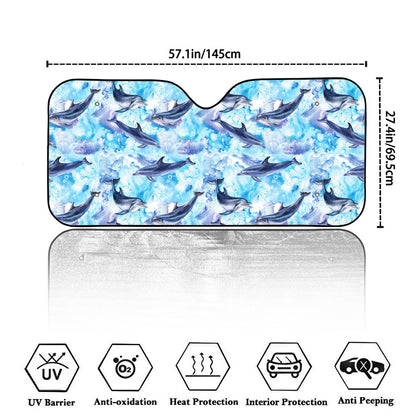 Watercolor Dolphin In The Sea Print Car Windshield Sun Shade