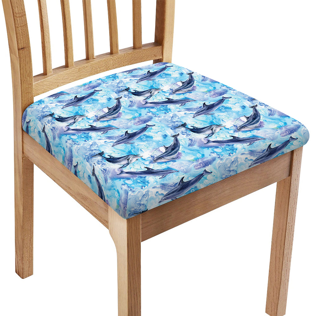 Watercolor Dolphin In The Sea Print Chair Cushion Cover