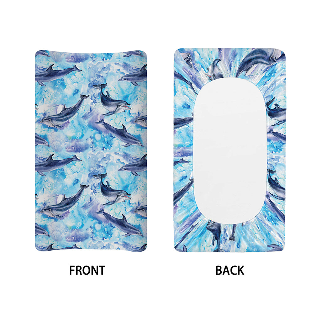Watercolor Dolphin In The Sea Print Changing Pad Cover