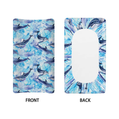 Watercolor Dolphin In The Sea Print Changing Pad Cover