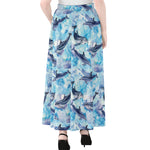 Watercolor Dolphin In The Sea Print Chiffon Maxi Skirt