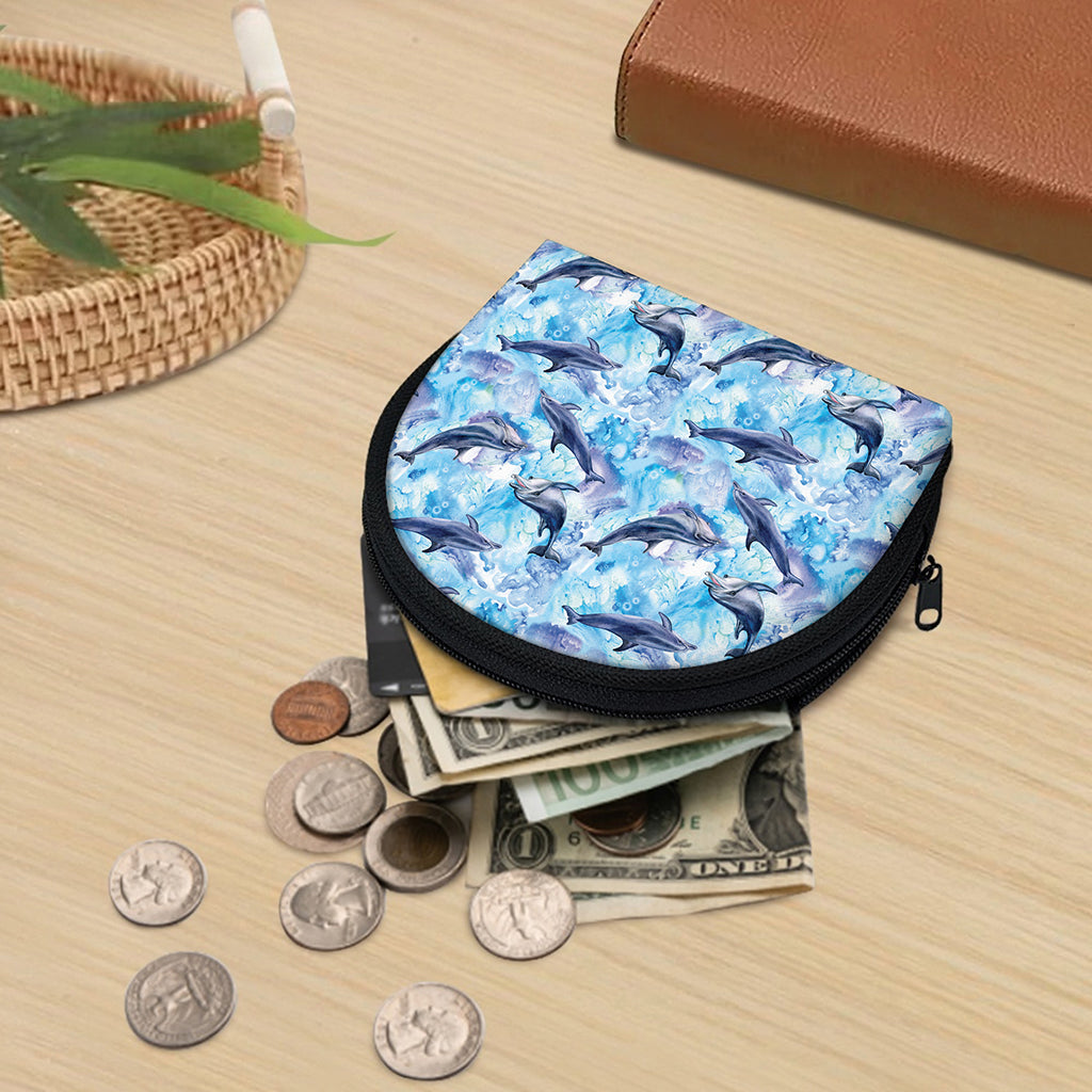 Watercolor Dolphin In The Sea Print Coin Purse