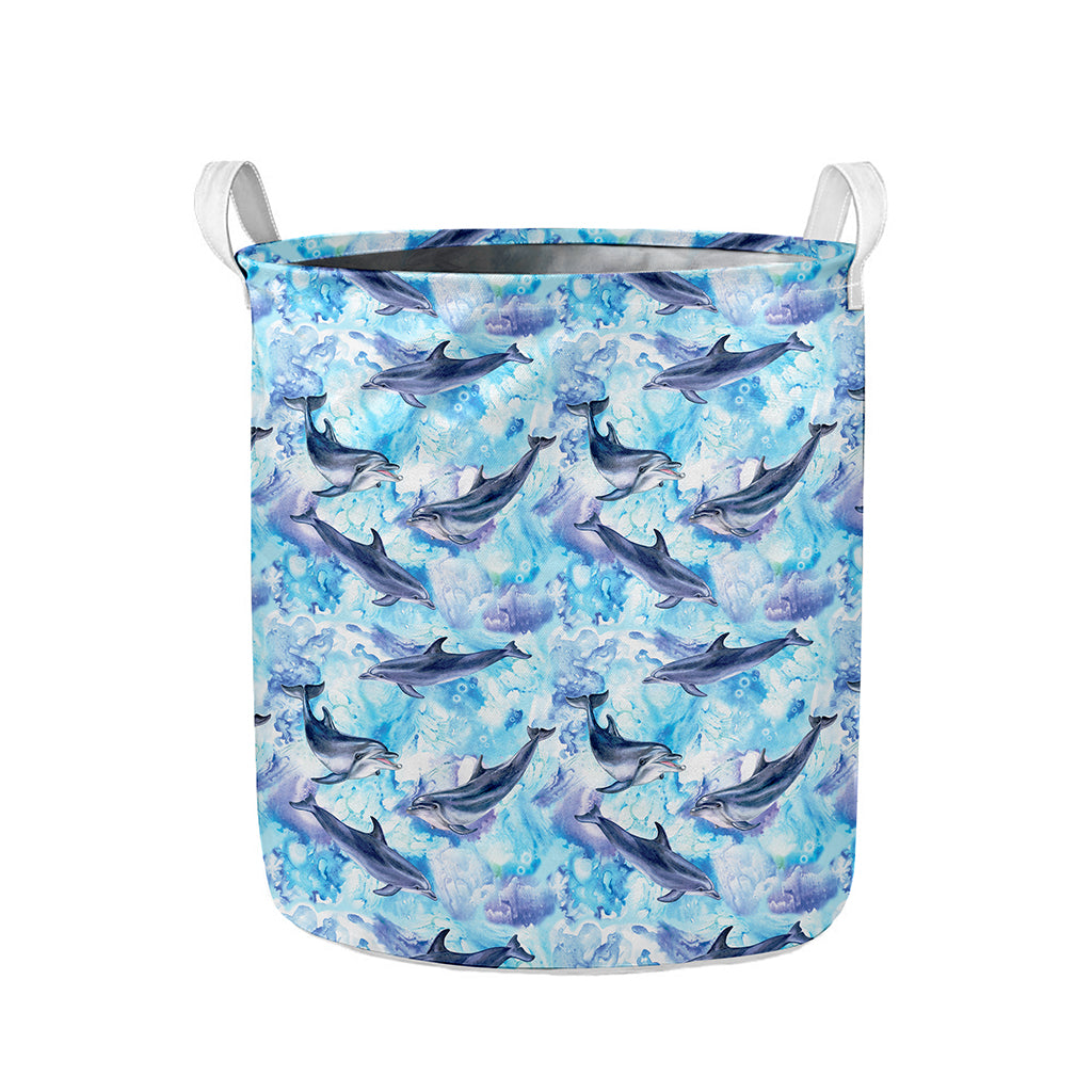 Watercolor Dolphin In The Sea Print Collapsible Laundry Basket