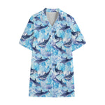 Watercolor Dolphin In The Sea Print Cotton Hawaiian Shirt