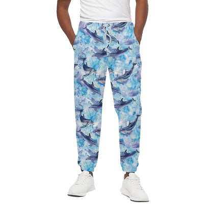 Watercolor Dolphin In The Sea Print Cotton Pants