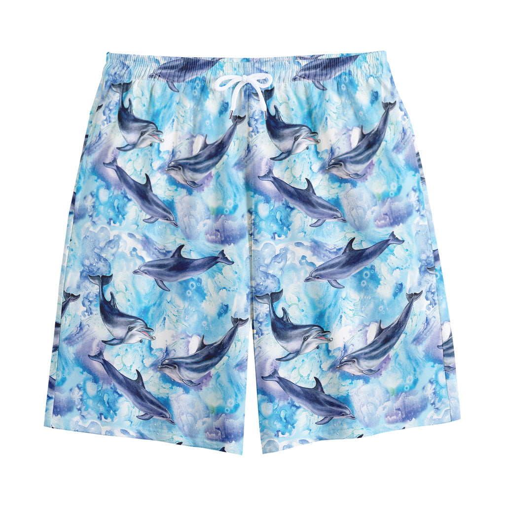 Watercolor Dolphin In The Sea Print Cotton Shorts