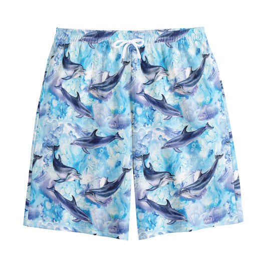 Watercolor Dolphin In The Sea Print Cotton Shorts