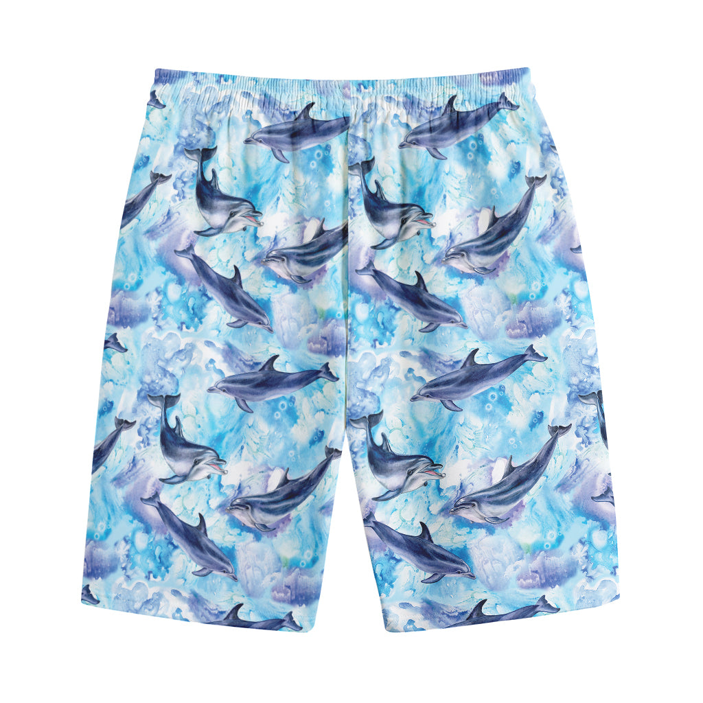 Watercolor Dolphin In The Sea Print Cotton Shorts