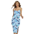 Watercolor Dolphin In The Sea Print Cross Back Cami Dress