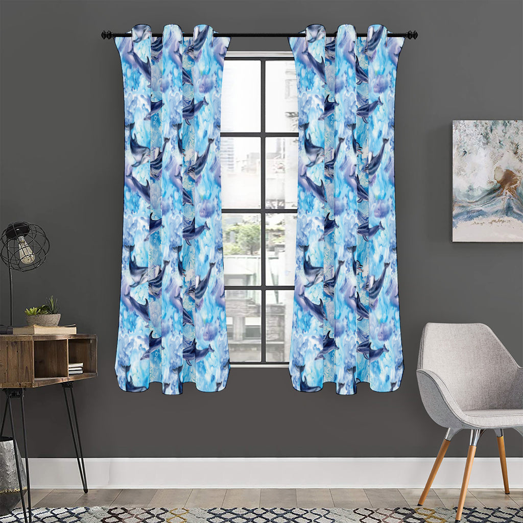 Watercolor Dolphin In The Sea Print Curtain