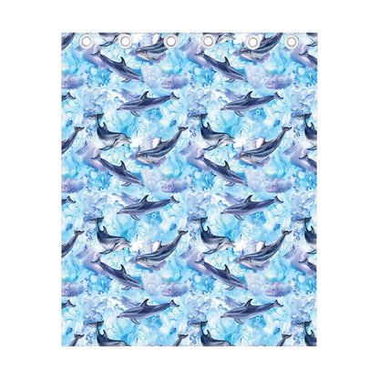 Watercolor Dolphin In The Sea Print Curtain