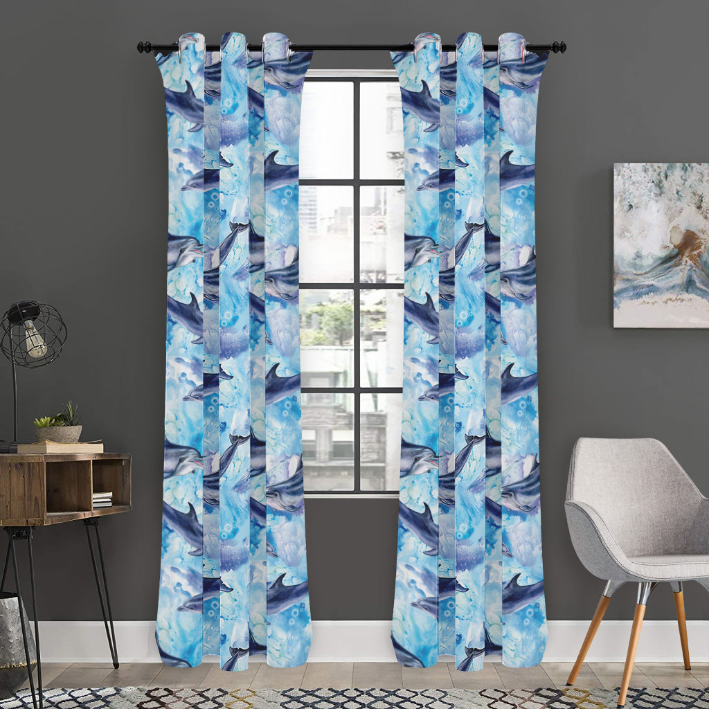 Watercolor Dolphin In The Sea Print Curtain