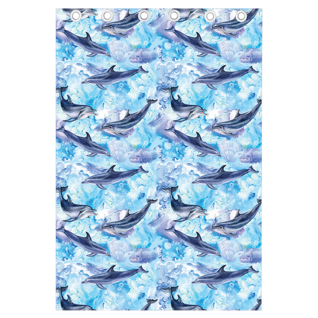 Watercolor Dolphin In The Sea Print Curtain