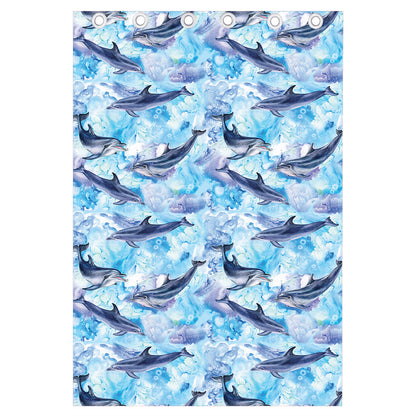 Watercolor Dolphin In The Sea Print Curtain