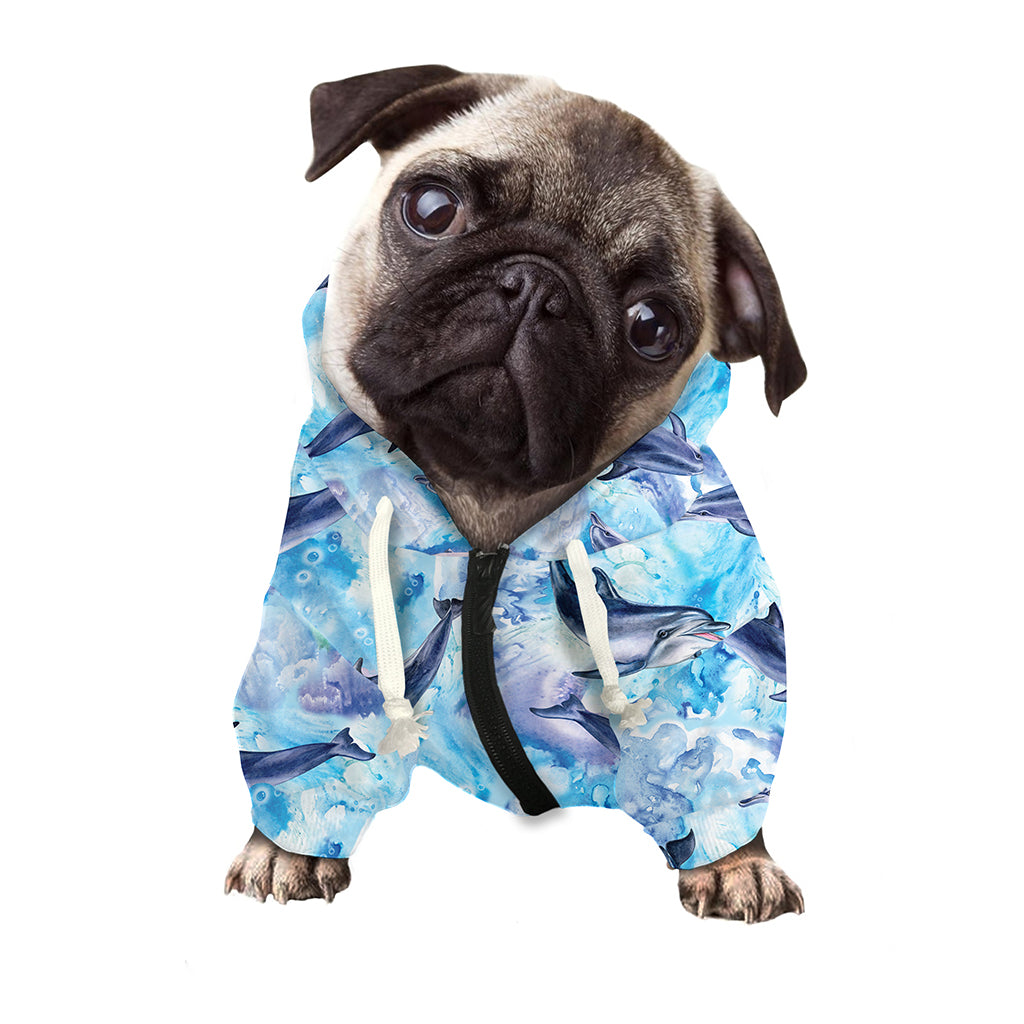 Watercolor Dolphin In The Sea Print Dog Zip Up Hoodie