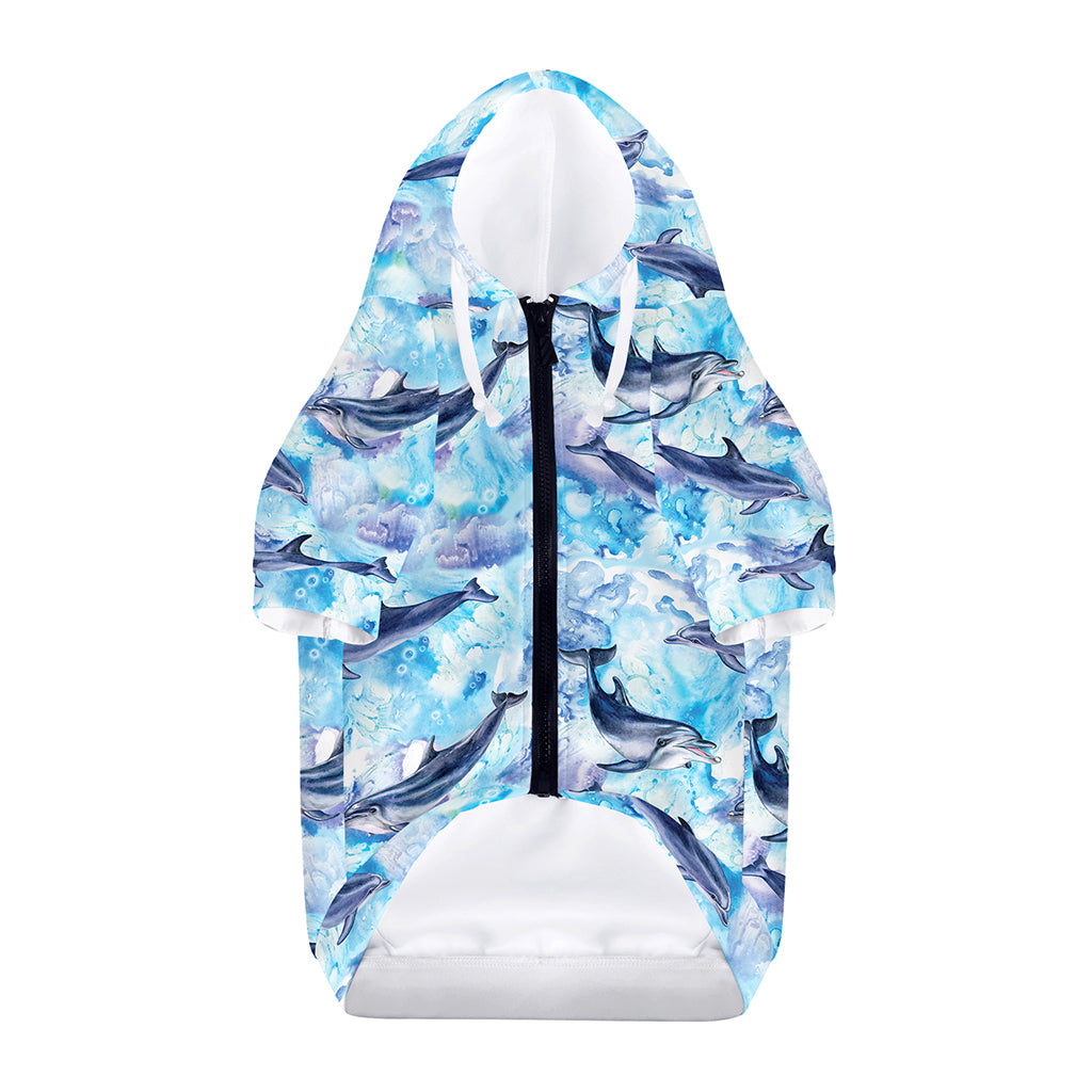 Watercolor Dolphin In The Sea Print Dog Zip Up Hoodie