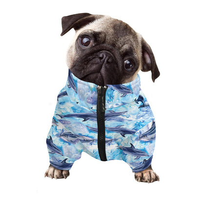 Watercolor Dolphin In The Sea Print Dog Zip Up Jacket