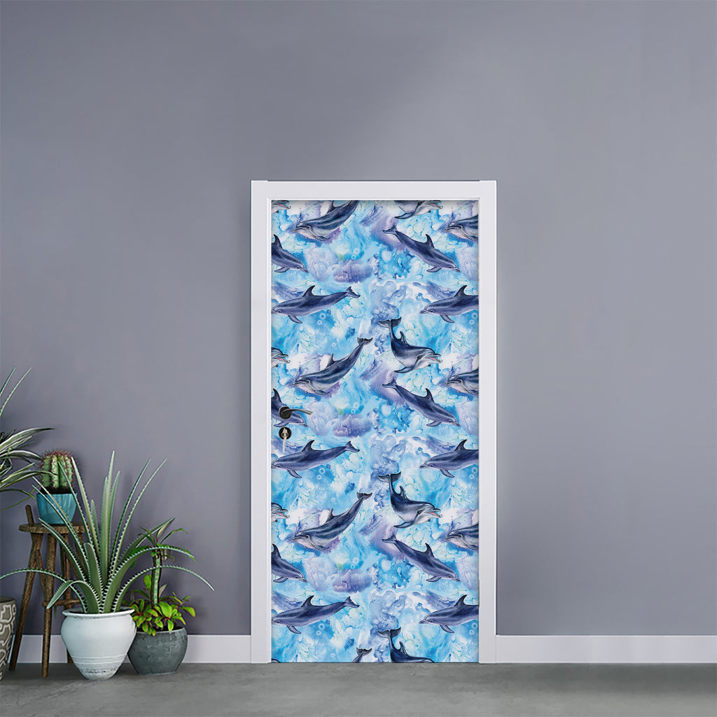 Watercolor Dolphin In The Sea Print Door Sticker