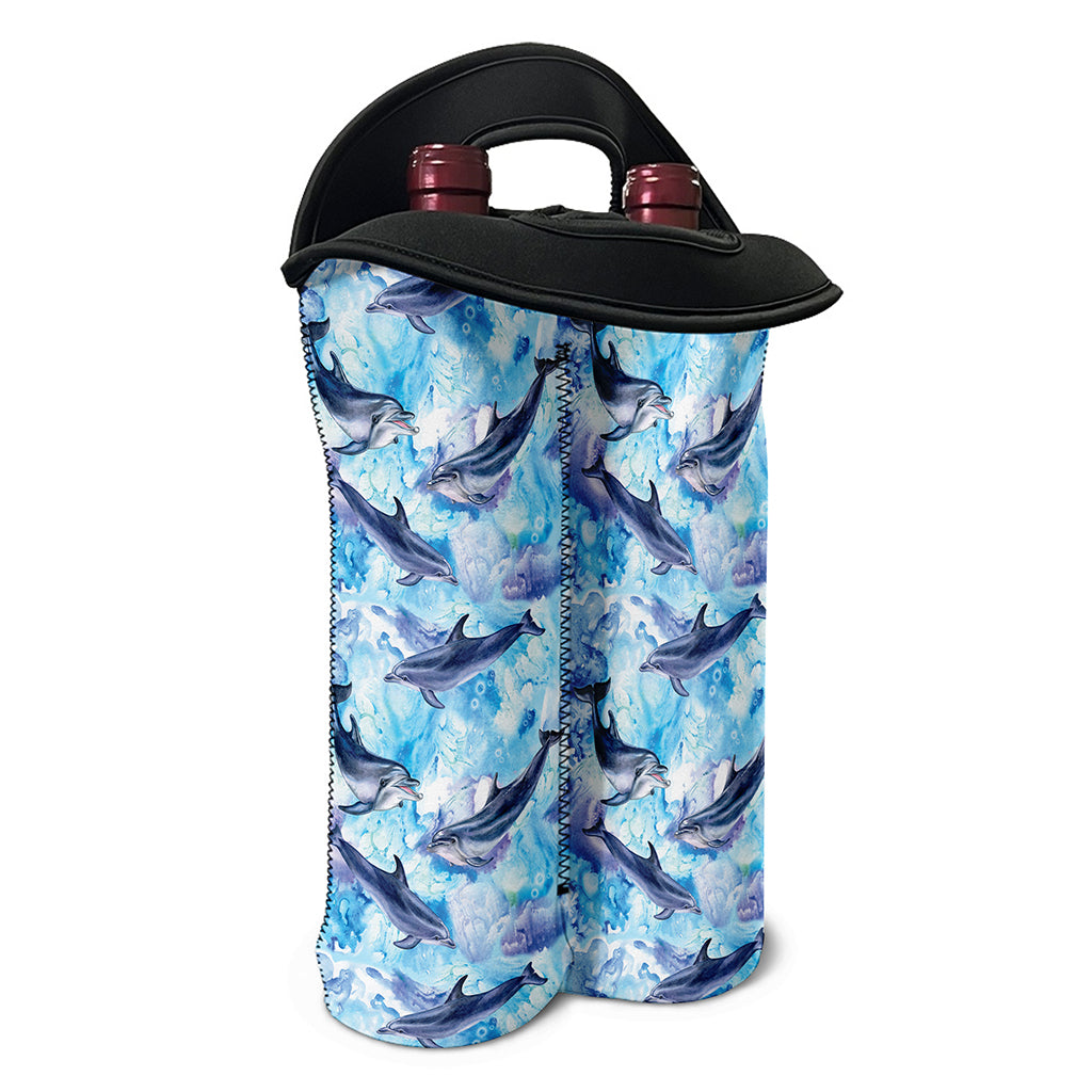 Watercolor Dolphin In The Sea Print Double Neoprene Wine Tote