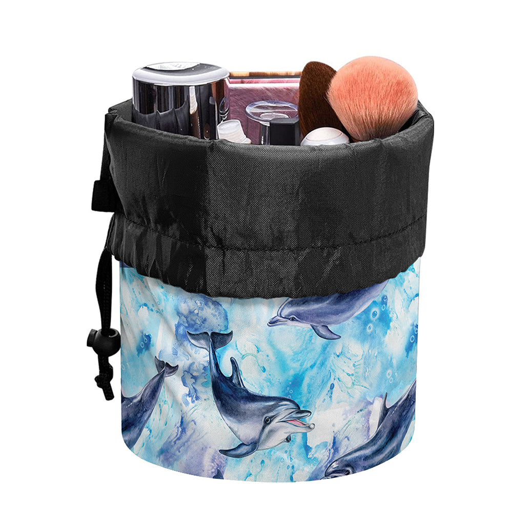 Watercolor Dolphin In The Sea Print Drawstring Makeup Bag