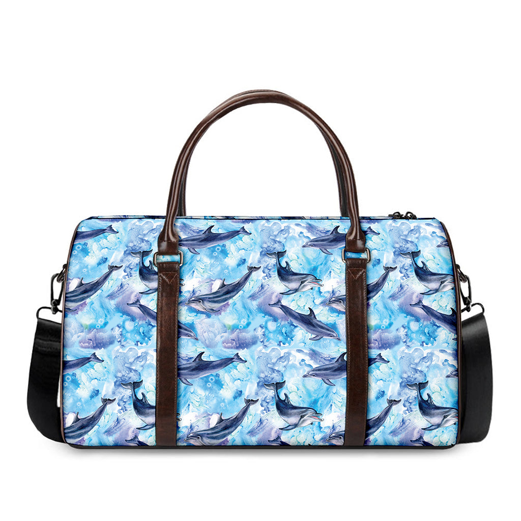 Watercolor Dolphin In The Sea Print Duffle Bag
