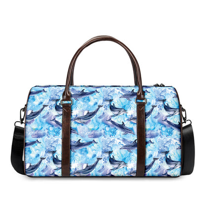 Watercolor Dolphin In The Sea Print Duffle Bag