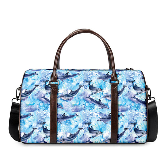 Watercolor Dolphin In The Sea Print Duffle Bag