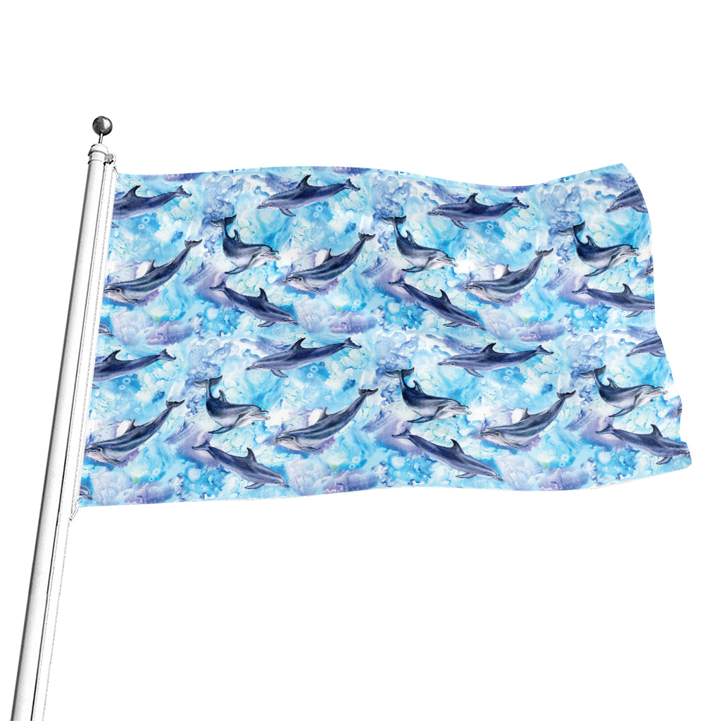 Watercolor Dolphin In The Sea Print Flag