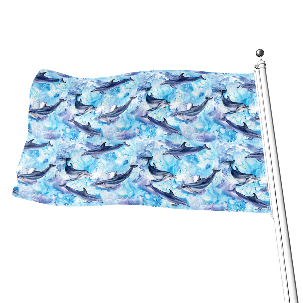 Watercolor Dolphin In The Sea Print Flag