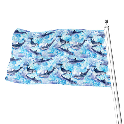 Watercolor Dolphin In The Sea Print Flag