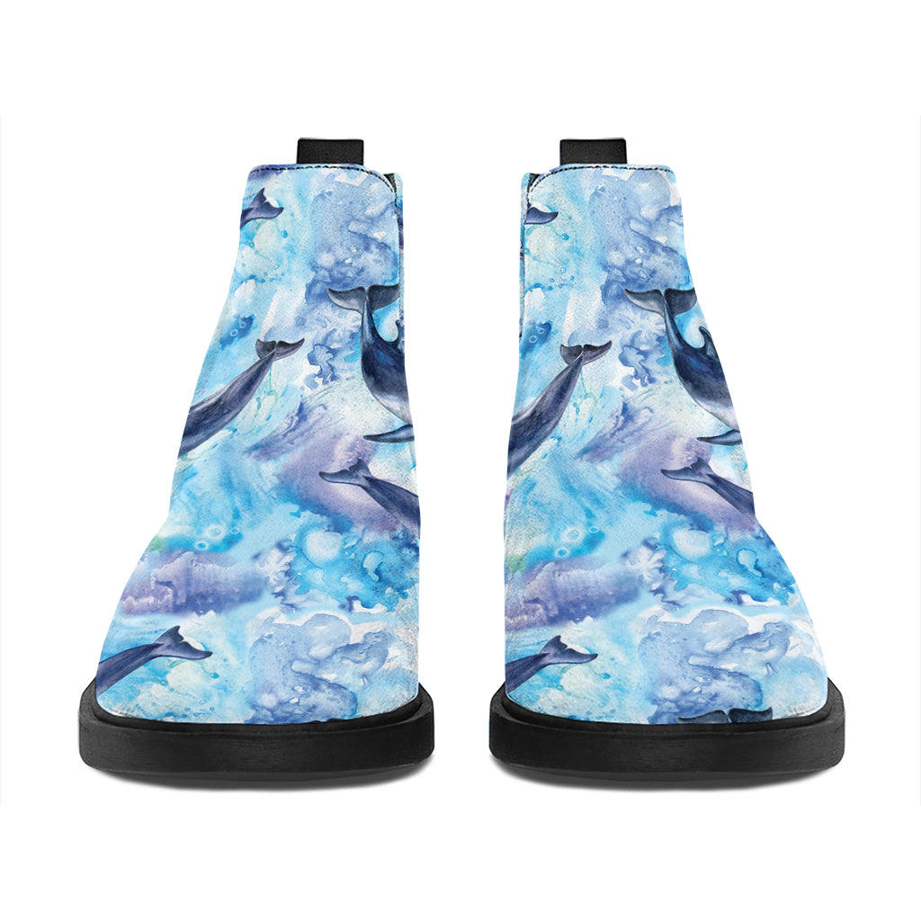 Watercolor Dolphin In The Sea Print Flat Ankle Boots