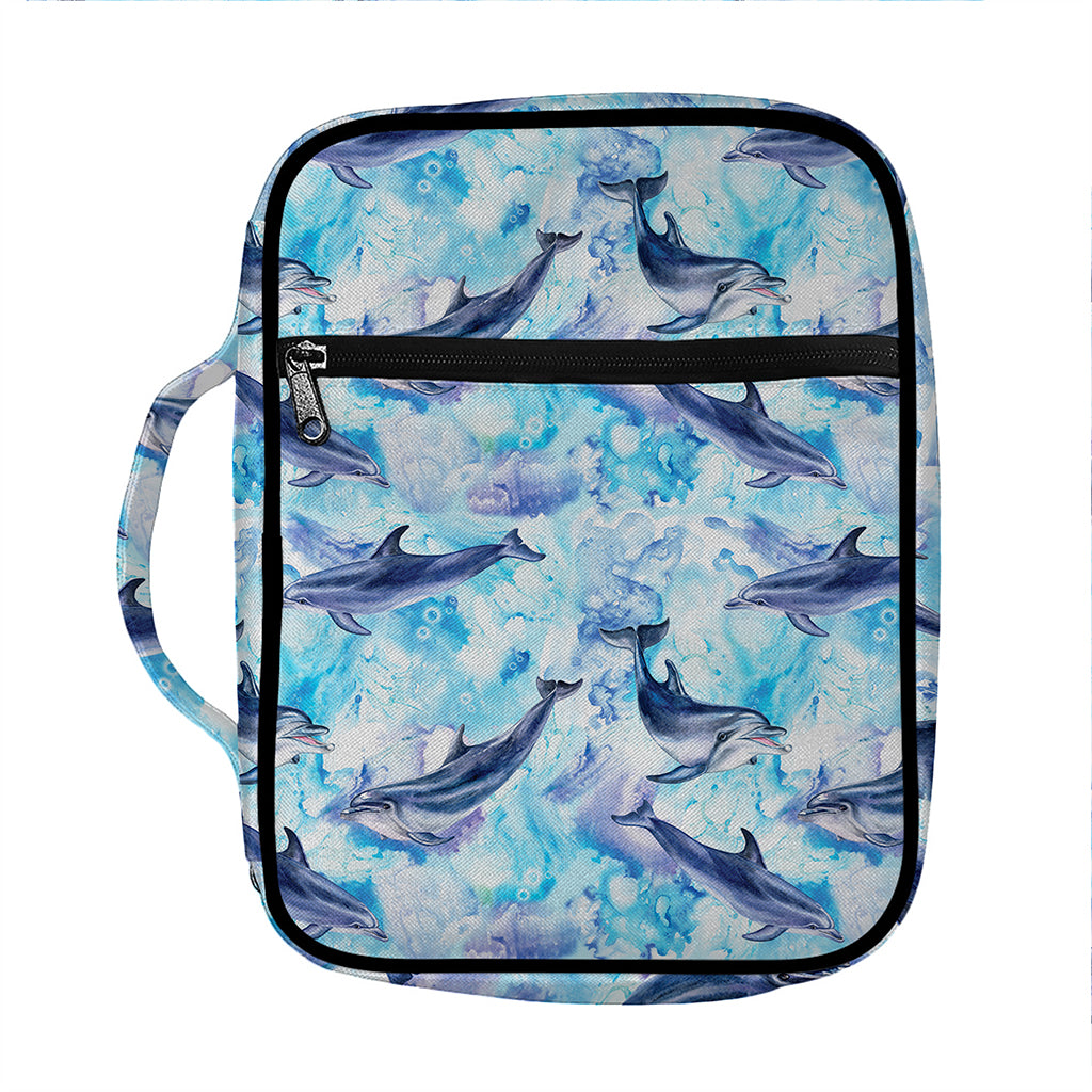 Watercolor Dolphin In The Sea Print Front Pocket Bible Bag
