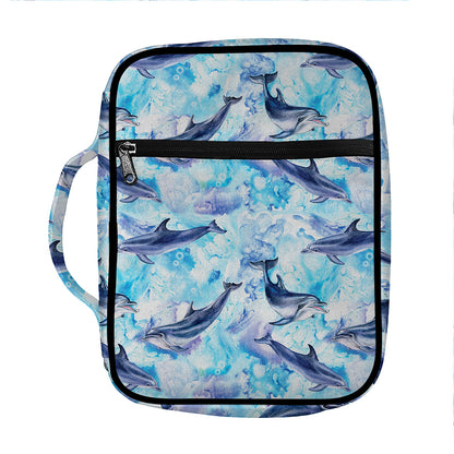 Watercolor Dolphin In The Sea Print Front Pocket Bible Bag