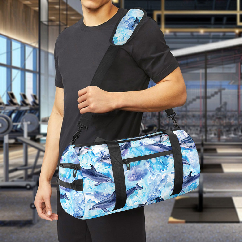 Watercolor Dolphin In The Sea Print Gym Bag