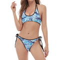 Watercolor Dolphin In The Sea Print Halter Scoop Tie Side Bikini