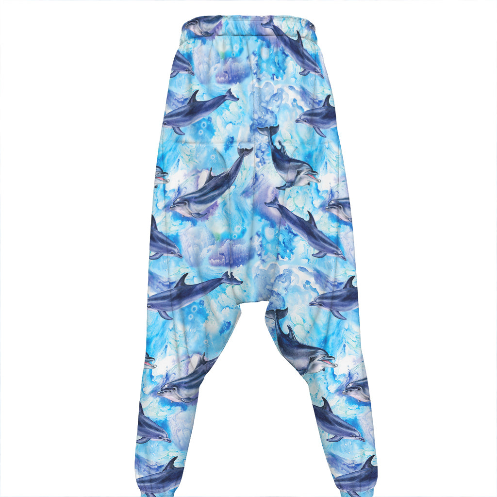 Watercolor Dolphin In The Sea Print Hammer Pants