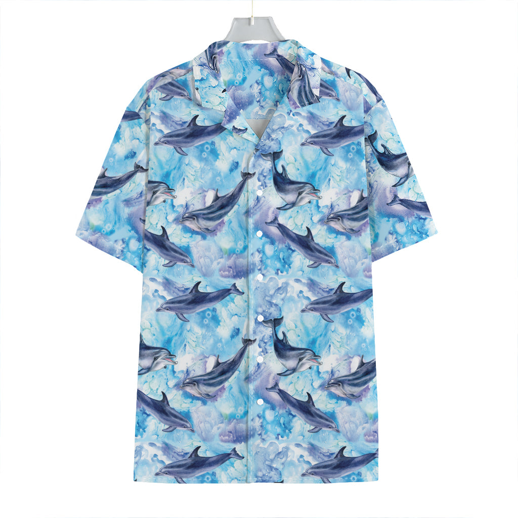 Watercolor Dolphin In The Sea Print Hawaiian Shirt