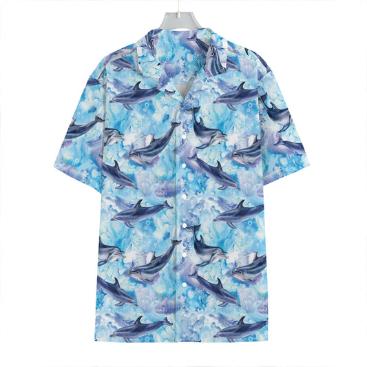 Watercolor Dolphin In The Sea Print Hawaiian Shirt