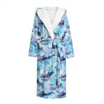 Watercolor Dolphin In The Sea Print Hooded Bathrobe