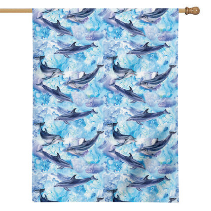 Watercolor Dolphin In The Sea Print House Flag