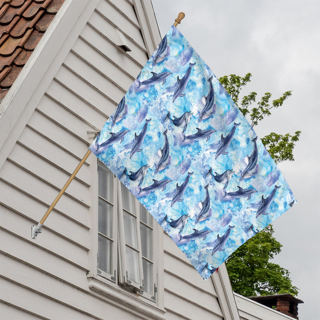 Watercolor Dolphin In The Sea Print House Flag