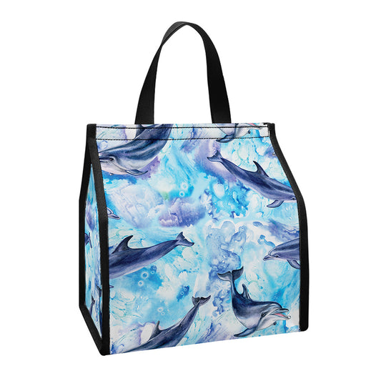 Watercolor Dolphin In The Sea Print Insulated Lunch Tote